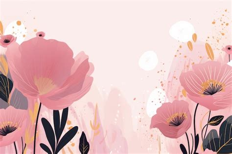 Premium AI Image | Pink flowers on a pink background with gold dots.