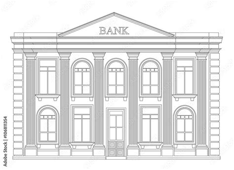 Bank building outline icon isolated. Elegant thin line style drawing design. Stock Vector ...