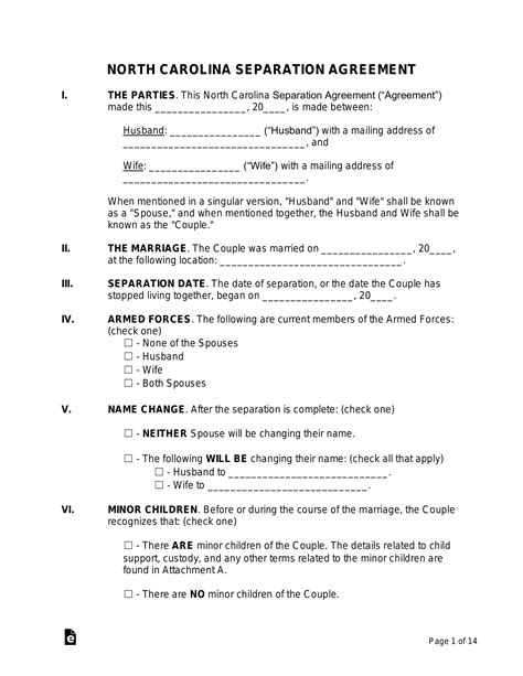 Free North Carolina Separation Agreement Template - PDF | Word – eForms