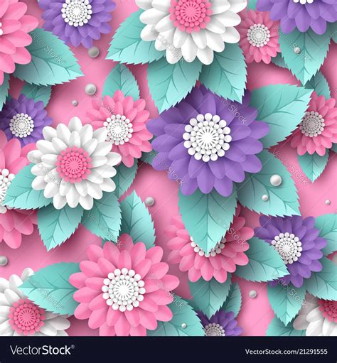 Paper cut 3d flowers banner in pink white Vector Image