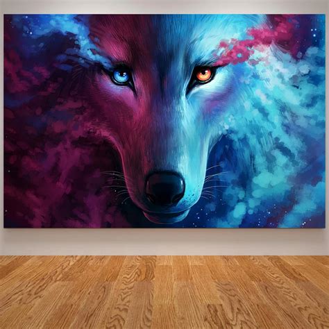 Abstract Wall Art Picture Wolf Posters and Prints Canvas Painting Watercolor Wolf Head Eye ...