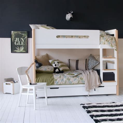 The Edit Bunk Bed with Trundle - Natural + White | Solid storage bunk bed | Little Folks Furniture