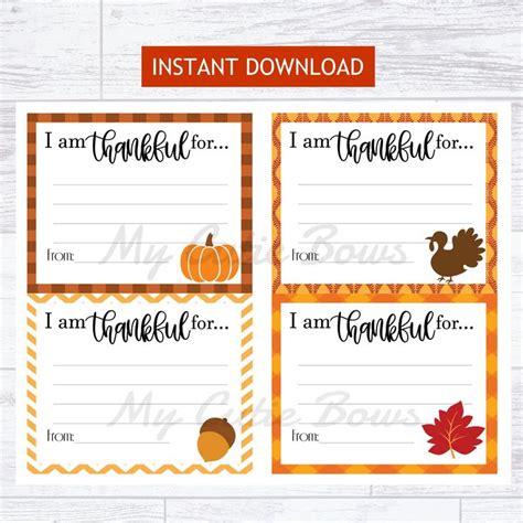 I Am Thankful Digital Download Thanksgiving Cards Printable - Etsy | Thanksgiving cards ...