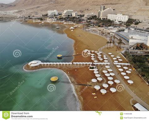 Beach on the Dead Sea stock photo. Image of view, hotel - 114835488