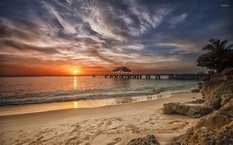 Amazing sunset over the Caribbean beach wallpaper - Beach wallpapers - #47867