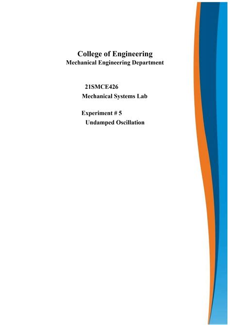 SOLUTION: 21smce426 undamped oscillation mechanical systems lab - Studypool