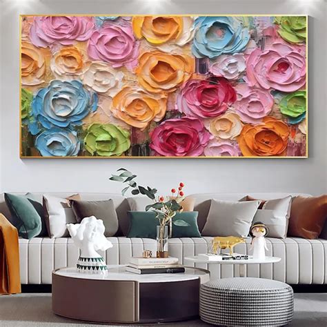 Dropship Handmade Oil Painting Colorful Rose Oil Painting On Canvas Original Floral Room Decor ...