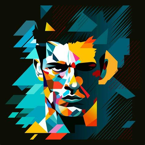 Human face of a man in abstract style, cubic portrait drawing for graphics, poster, banner ...