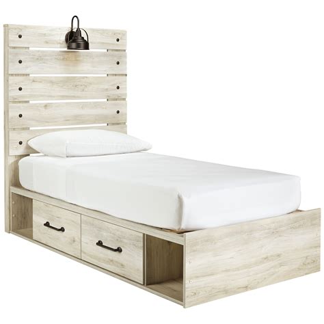 Ashley Signature Design Cambeck Rustic Twin Storage Bed with 2 Drawers & Industrial Light ...