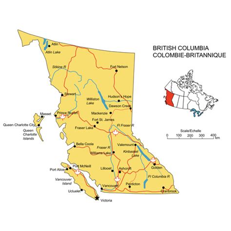 British Columbia, Canada Province PowerPoint Map, Highways, Waterways, Cities - Clip Art Maps ...