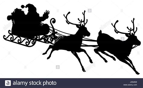 Santa Sleigh Silhouette illustration of Santa Claus in his sleigh Stock Photo: 144294229 - Alamy