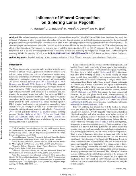 (PDF) Influence of Mineral Composition on Sintering Lunar Regolith