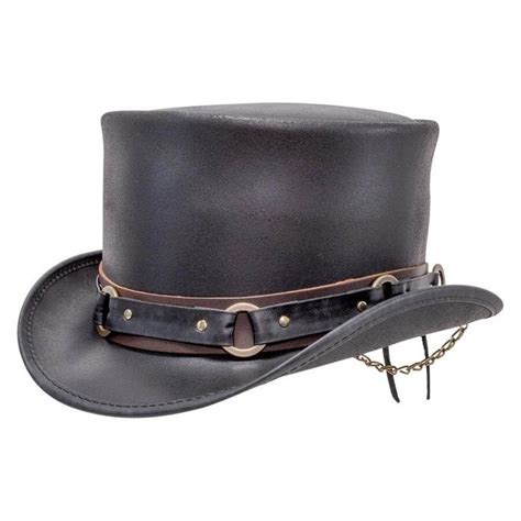 Manhattan Leather Top Hat Black Color Handmade 100% Real Cowhide Leather New With Tags Leather ...