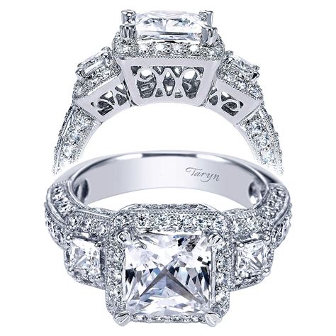 Taryn 14k White Gold Princess Cut 3 Stones Halo Engagement Ring TE4132W44JJ | TQ Diamonds