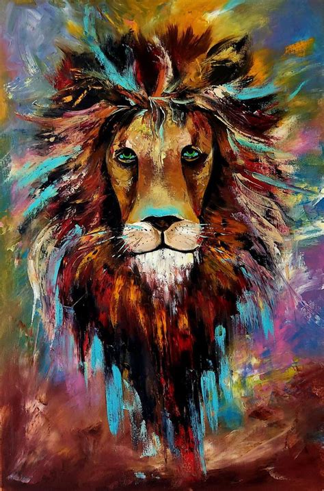 Lion painting Lion Art Wildlife Painting Multicolored Painting by Margo Tartart | Saatchi Art