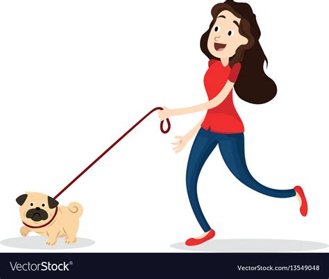 Cartoon funny woman walking with dog Royalty Free Vector