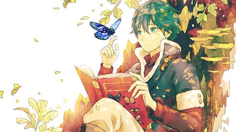 Anime guy reading a book - backiee