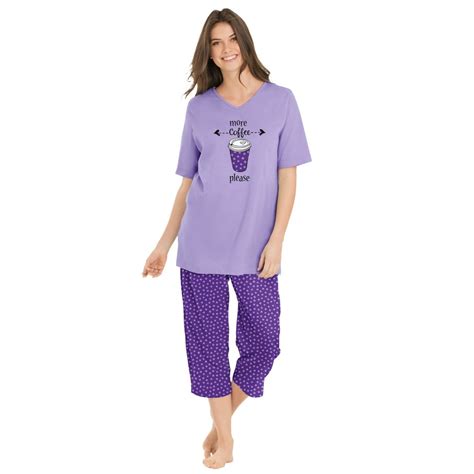 Dreams & Co. - Dreams & Co. Women's Plus Size 2-Piece Capri Pj Set Pajamas - 4X, Plum Burst Dot ...