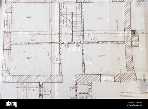 Architectural plans on the old tracing paper Stock Photo - Alamy