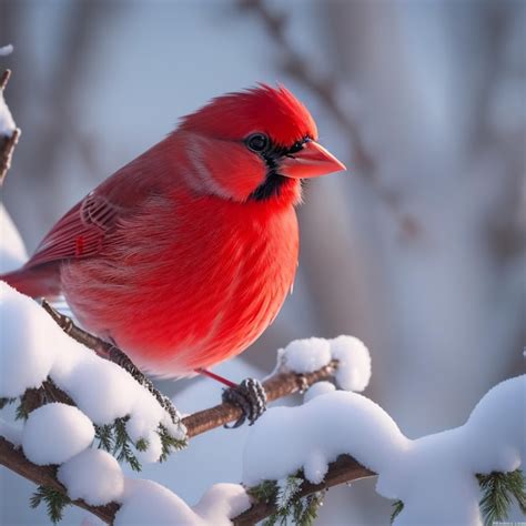 Premium AI Image | Red Cardinal bird in the snow on a branch of a tree