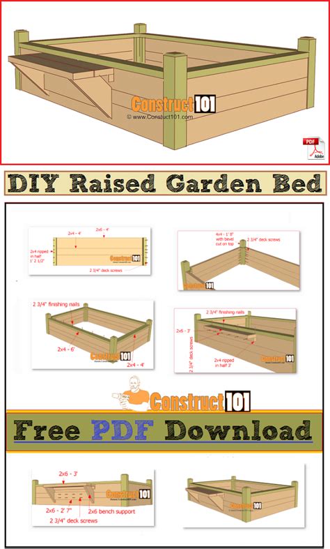 Raised Garden Bed with Bench - PDF Download - Construct101