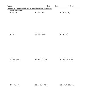 Factoring Binomials Worksheet: Complete with ease | airSlate SignNow