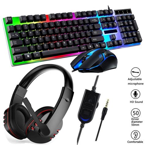 Gaming Keyboard and Mouse Combo with Headset, RGB Backlit 3 Colors Keyboard, USB Wired Gaming ...