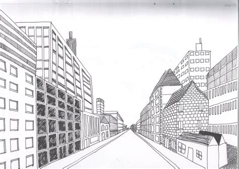 One Point Perspective City Drawing at PaintingValley.com | Explore collection of One Point ...