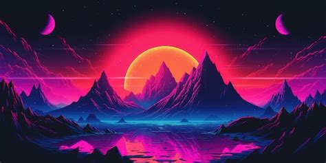 Premium Photo | Aesthetic mountain synthwave retrowave wallpaper with a cool and vibrant neon design