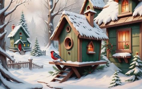 Premium AI Image | Christmas winter background with birdhouse