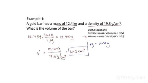 How to Find Volume using Mass Density | Chemistry | Study.com