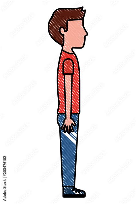 young man standing casual clothes side view vector illustration drawing Stock Vector | Adobe Stock