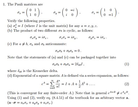 Solved 1. The Pauli matrices are Verify the following | Chegg.com