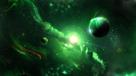 Download wallpaper 1920x1080 space, galaxy, planets, green, universe full hd, hdtv, fhd, 1080p ...