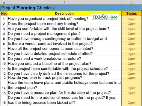 Project Management Checklist : Excel Template | Project Management Templates