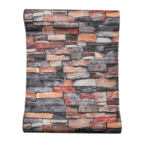 Rustic Gray Stone Red Brick Wallpaper 3D Design Retro Vintage Wall Cov – House.Boutique Red ...