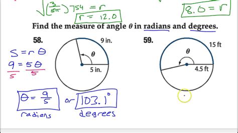 Day 13 HW (58 to 59) Find the Central Angle GIven the Arc Length and the Radius - YouTube