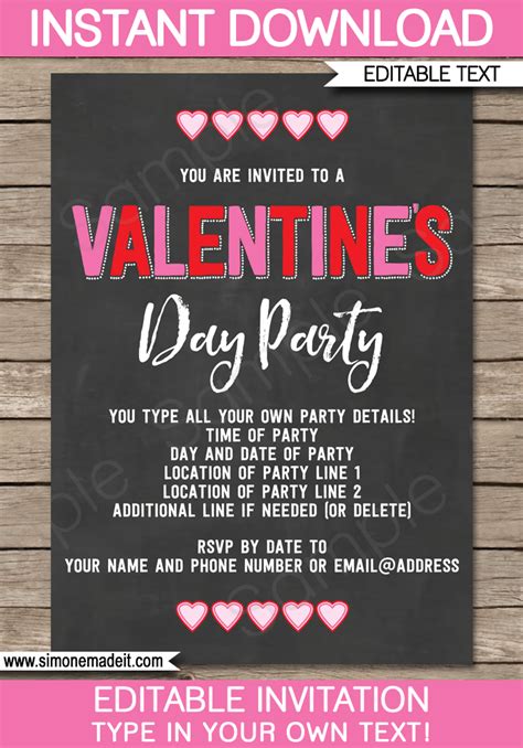 Valentine's Day Party Invitations Template | Editable & Printable Invites