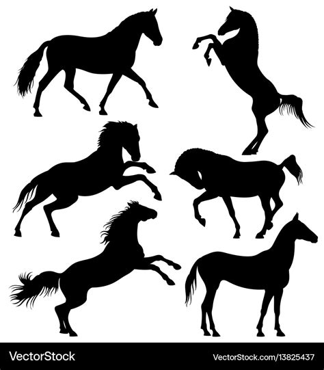 Dark wild horse running horses silhouettes Vector Image