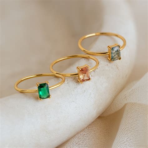 Emerald Cut Solitaire Gemstone Rings | Caitlyn Minimalist