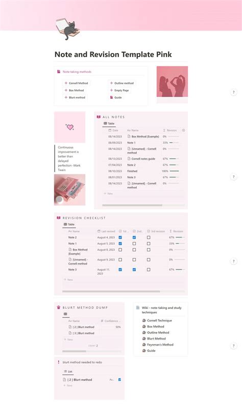 Notion Template College Student, Note-taking and Revision Checklist, Pink Version Digital ...