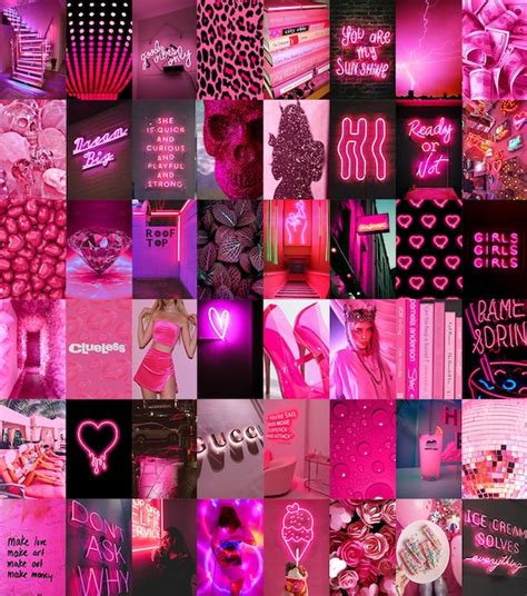 Neon Pink Wall Collage kit Digital Copy Pack of 60 photos | Etsy