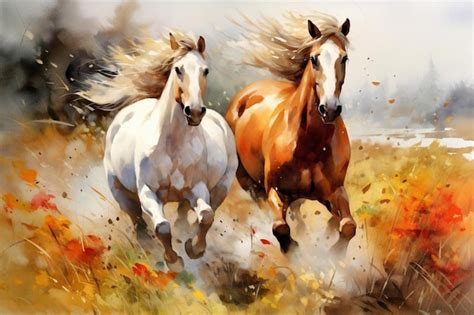 Premium AI Image | a painting of horses running in a field with the words " wild horses " on it.