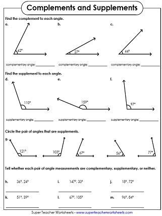 Complementary Supplementary Angles Worksheet | Angles worksheet, Supplementary angles, Geometry ...