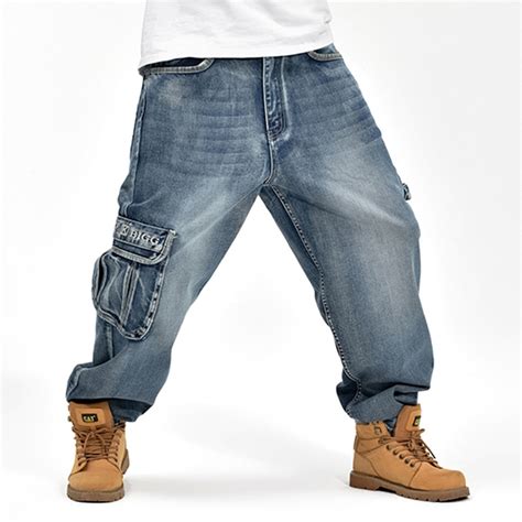 WINTER Mens baggy Cargo Jeans Multi pocket denim loose pants Hip Hop Skateboard jean pants retro ...