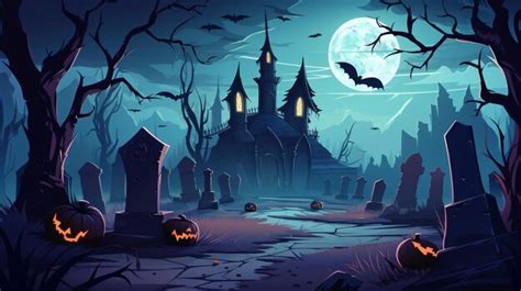 Premium AI Image | Halloween graveyard cartoon illustration