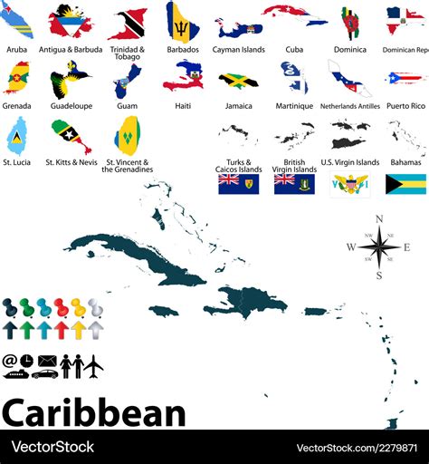 Maps with flags of caribbean Royalty Free Vector Image