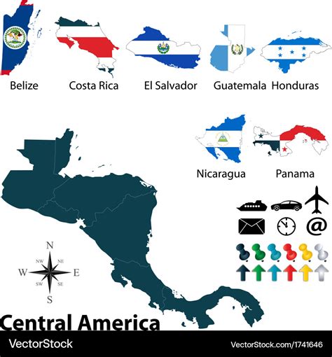 Maps with flags of central america Royalty Free Vector Image