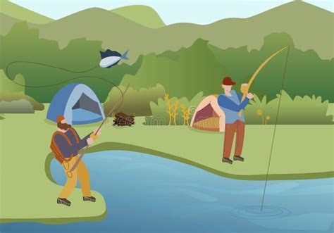 Fishing Summer Hobby Flat Vector Illustration Stock Vector - Illustration of graphic, holding ...