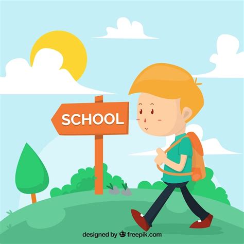 Free Vector | Boy with backpack walking to the school